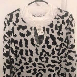 Caren Sport Black & White Leopard Print Sweater Dress